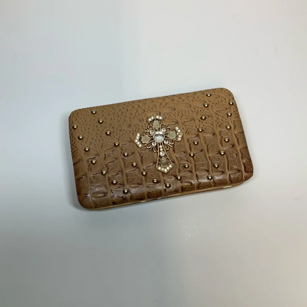 Brown Embossed Wallet with Cross Design
